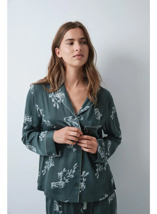 Women'secret Green classic pyjamas with fish print