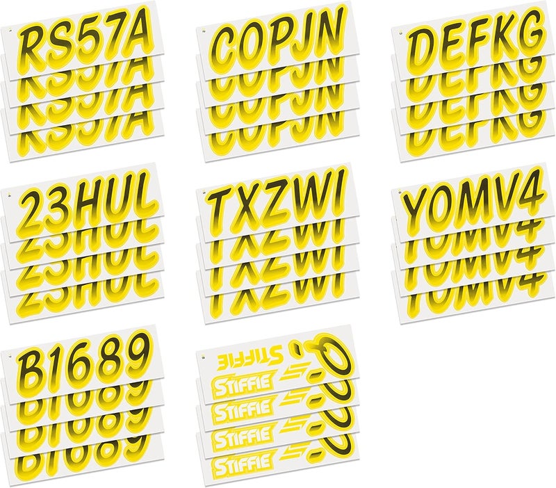 Stiffie Whipline Black/Electric Yellow 3" Boat & PWC Registration Decals • Numbers Letters Stickers - Image 4