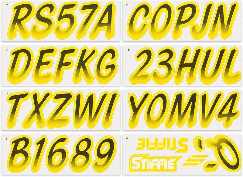 Stiffie Whipline Black/Electric Yellow 3" Boat & PWC Registration Decals • Numbers Letters Stickers - Image 3