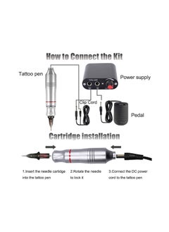 Generic 1-Set Tattoo Kit,Tattoo Pen Rotary Tattoo Machine Tattoo Set with Tattoo Needles Bandage and Gloves and 10 Pieces Flat Bottom Cup,Tattoo Pen Colour Silver  - Image 2