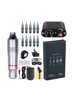 Generic 1-Set Tattoo Kit,Tattoo Pen Rotary Tattoo Machine Tattoo Set with Tattoo Needles Bandage and Gloves and 10 Pieces Flat Bottom Cup,Tattoo Pen Colour Silver  - Image 1