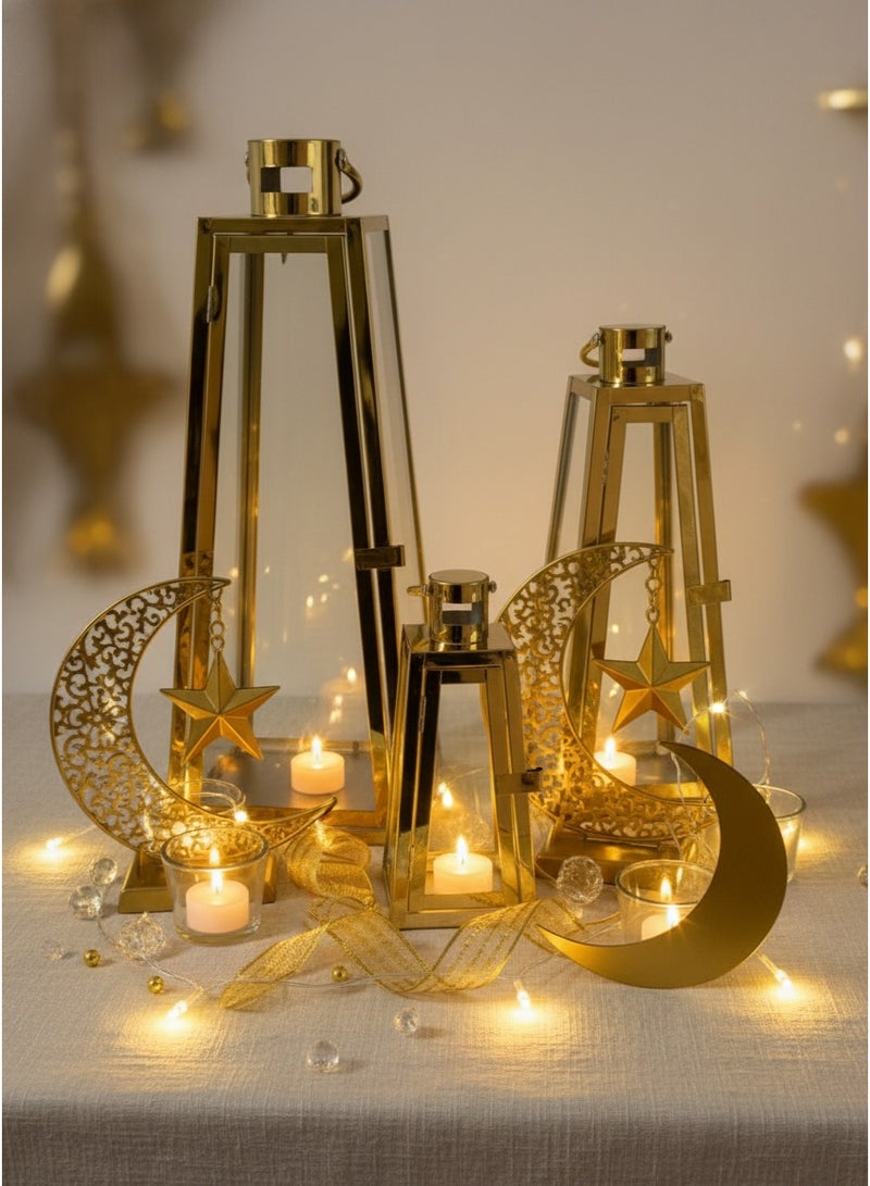 Living Ramadan lanterns set, 3 pieces, gold - Image 1