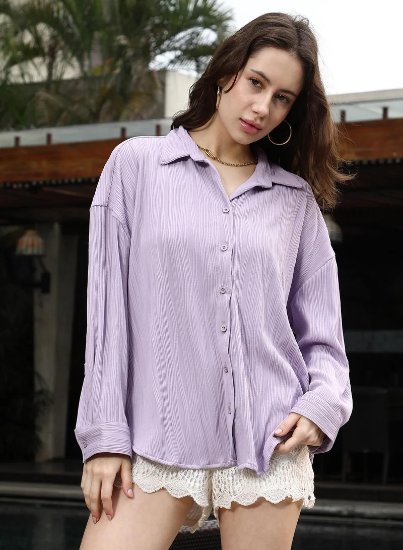 بينيا كولادا قميص نسائي كبير الحجم بلون ليلكي بنقوش دوامية