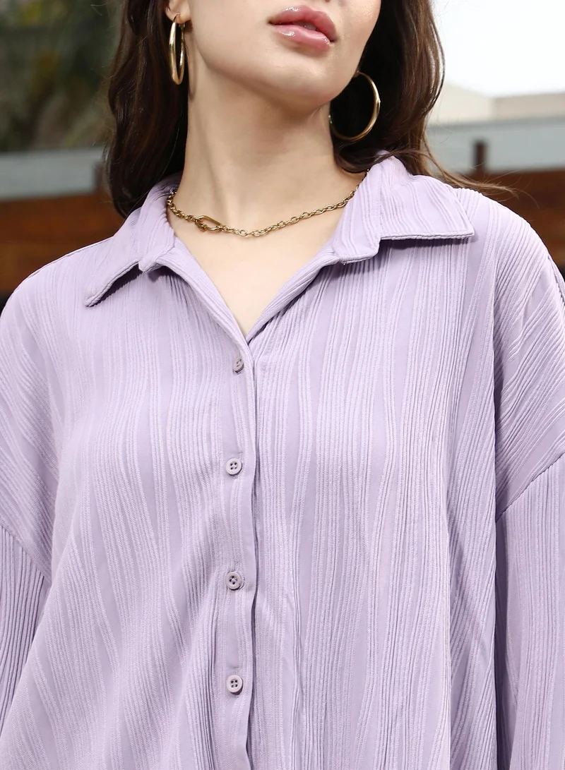 PINACOLADA  Women's Lilac Swirl-Ridge Textured Oversized Shirt for Women | Best Price UAE