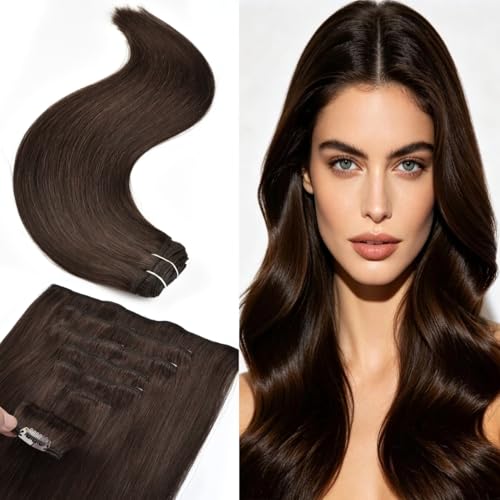 Senmy Clip in Hair Extensions Real Human Hair Thicken Double Weft 120g 7Pcs Thick Dark Brown Hair Extensions Clips in Human Hair 16 Inch Remy Human Hair Clip in Extensions For Black Women - Image 1