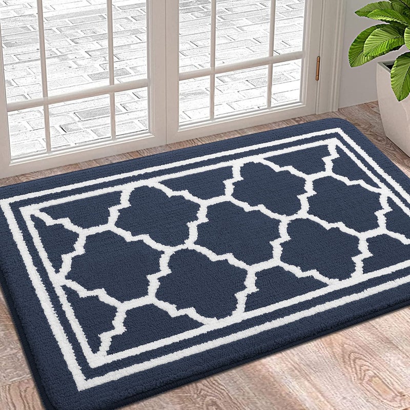 حصيرة باب داخلية من بوجاندا مقاومة للأوساخ وامتصاص الماء حصيرة مدخل مضادة للانزلاق بملف منخفض للأرضيات للمداخل الأمامية والخلفية 36x24 بوصة أزرق داكن