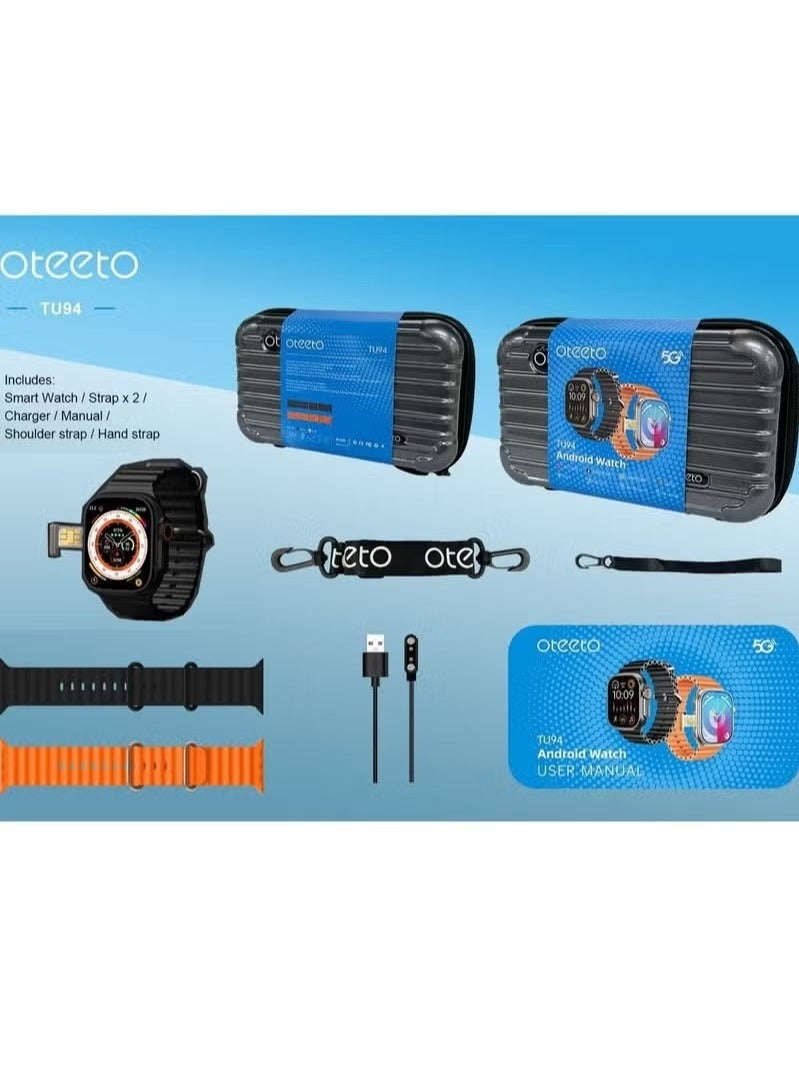 NEW TU94 5G Android Smart Watch – Sleek Smartwatch with SIM Slot, Dual Straps, and Multi-App Support for Men & Women (Black) - Image 5