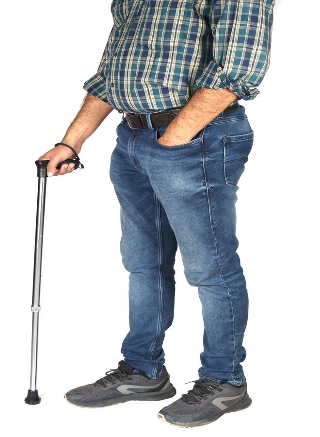 PHYSIQO Premium Height Adjustable Walking Stick Aluminium Cane Hand Stick Trekking Support Stick for Men, Women & Old People (Silver) Design 2 - Image 3