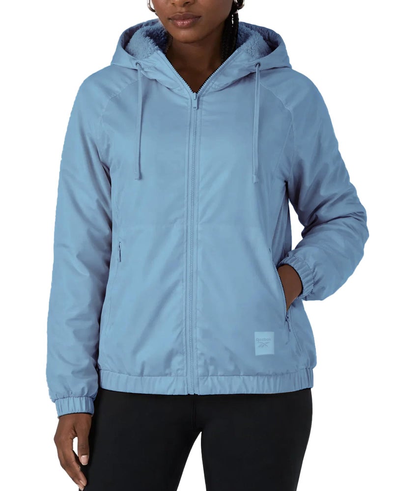 Reebok Womens Windbreaker Jacket - Water and Wind Resistant Midweight Cozy Sherpa Fleece Insulated Softshell Jacket for Women, Size Medium, Cloudy Blue - Image 2