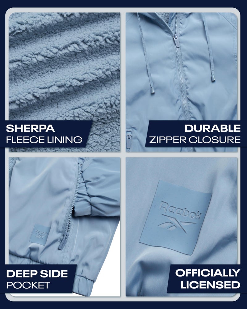 Reebok Womens Windbreaker Jacket - Water and Wind Resistant Midweight Cozy Sherpa Fleece Insulated Softshell Jacket for Women, Size Medium, Cloudy Blue - Image 4