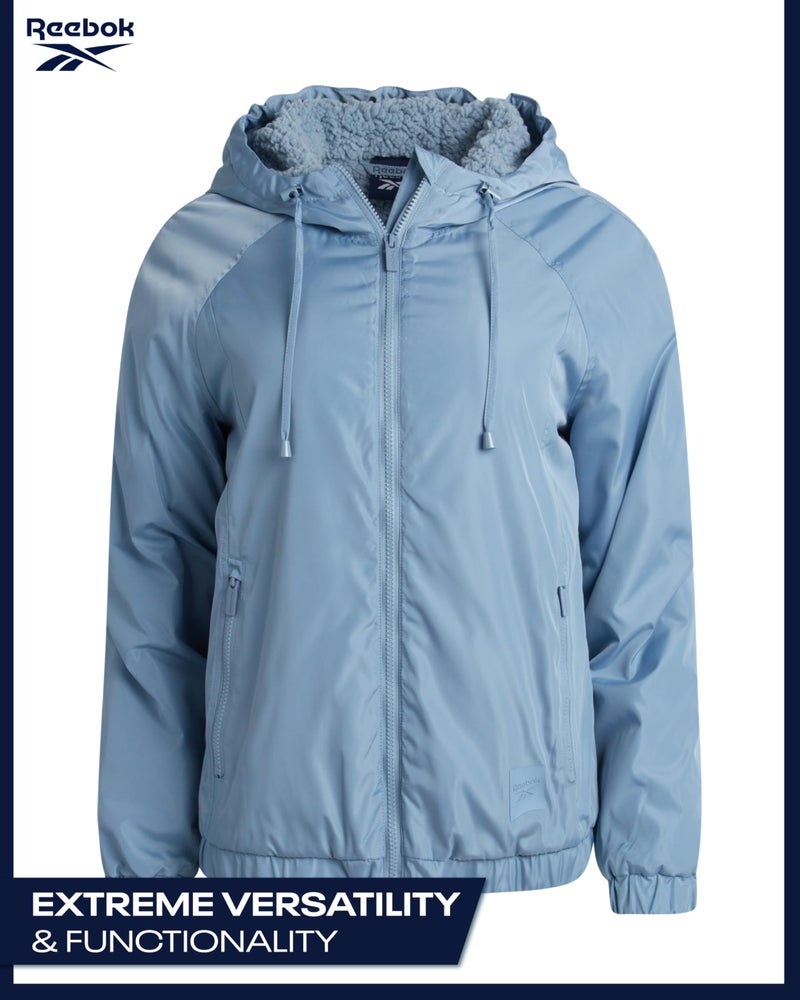 Reebok Womens Windbreaker Jacket - Water and Wind Resistant Midweight Cozy Sherpa Fleece Insulated Softshell Jacket for Women, Size Medium, Cloudy Blue - Image 3