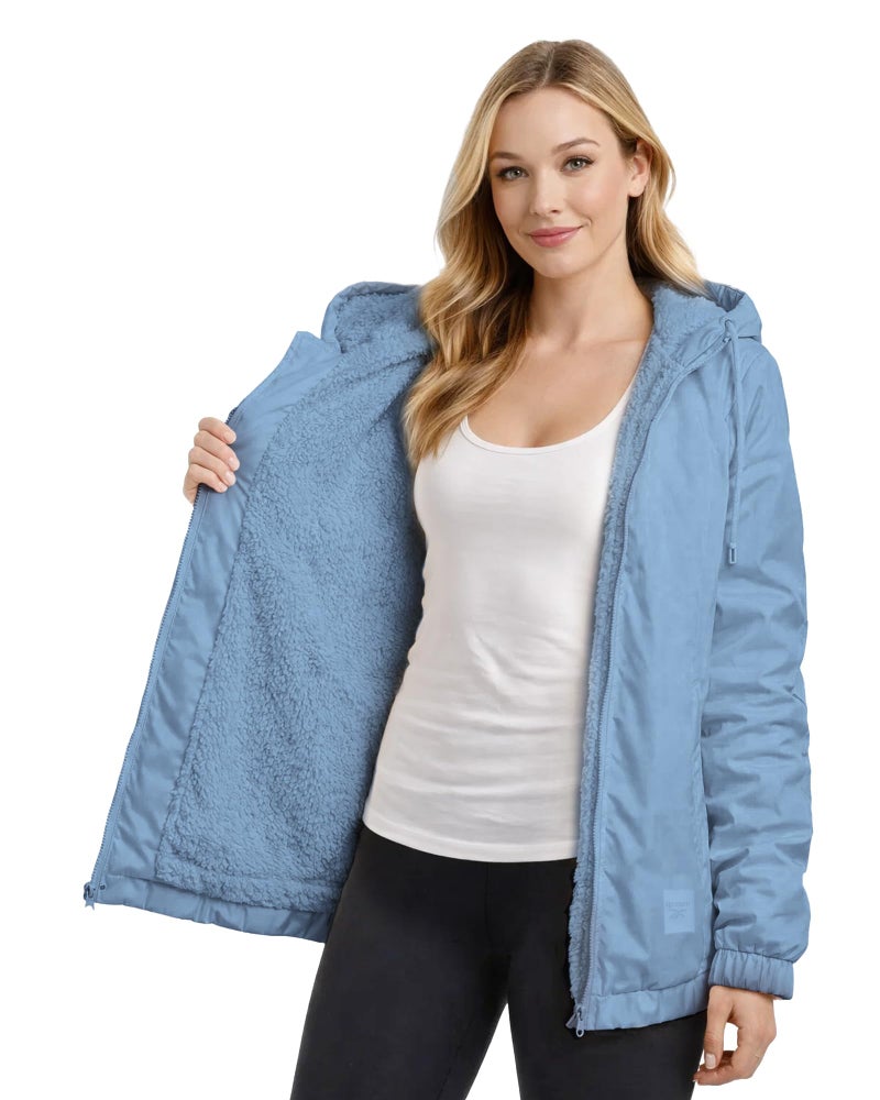 Reebok Womens Windbreaker Jacket - Water and Wind Resistant Midweight Cozy Sherpa Fleece Insulated Softshell Jacket for Women, Size Medium, Cloudy Blue - Image 5