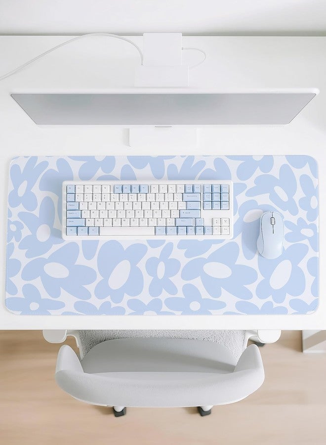 Pecfamly Cute Aesthetic Blue Computer Desk Keyboard Pad Mat Blue for Keyboard and Mouse, Large Mouse Pad Keyboard Mats for Desk (31.5" x 15.8") - Image 3