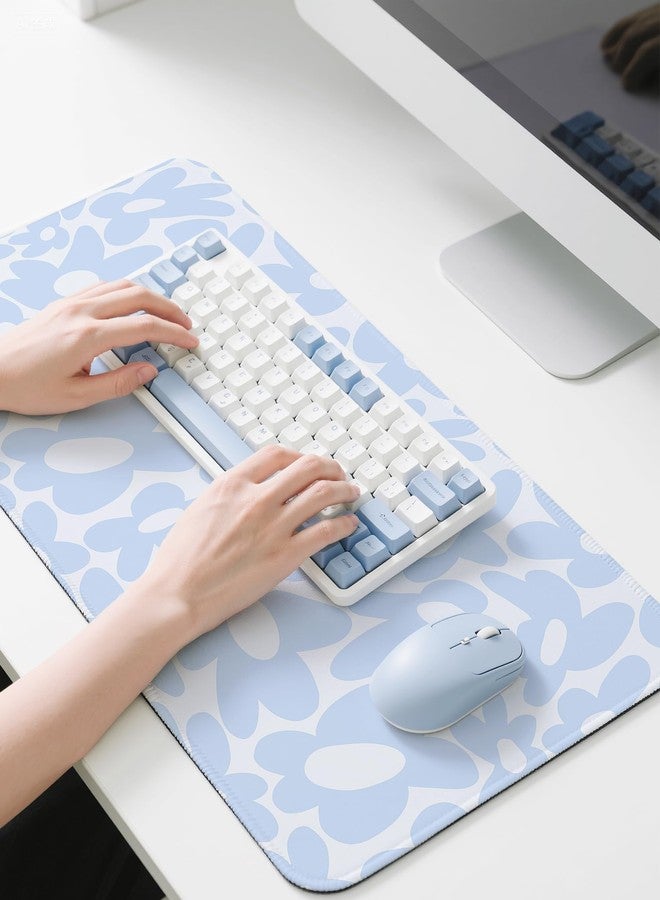 Pecfamly Cute Aesthetic Blue Computer Desk Keyboard Pad Mat Blue for Keyboard and Mouse, Large Mouse Pad Keyboard Mats for Desk (31.5" x 15.8") - Image 4