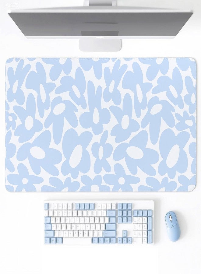 Pecfamly Cute Aesthetic Blue Computer Desk Keyboard Pad Mat Blue for Keyboard and Mouse, Large Mouse Pad Keyboard Mats for Desk (31.5" x 15.8") - Image 1