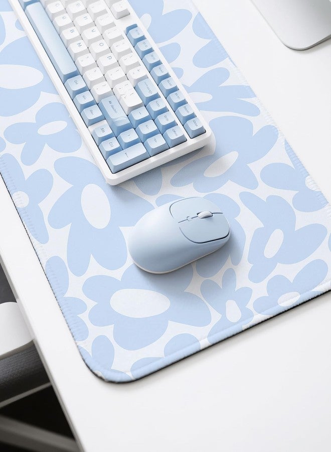 Pecfamly Cute Aesthetic Blue Computer Desk Keyboard Pad Mat Blue for Keyboard and Mouse, Large Mouse Pad Keyboard Mats for Desk (31.5" x 15.8") - Image 2