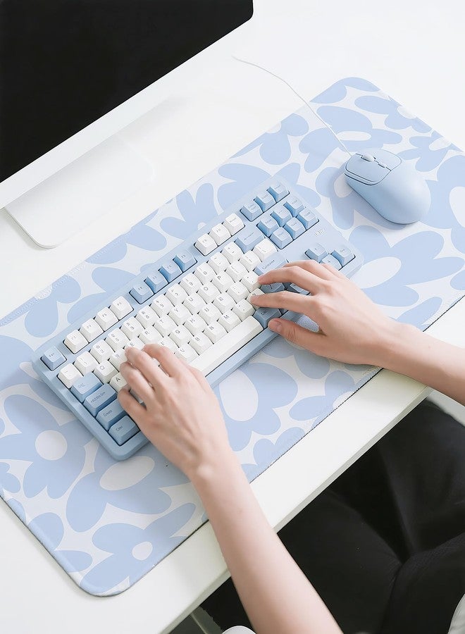 Pecfamly Cute Aesthetic Blue Computer Desk Keyboard Pad Mat Blue for Keyboard and Mouse, Large Mouse Pad Keyboard Mats for Desk (31.5" x 15.8") - Image 5