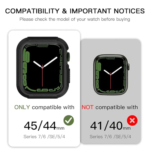 MARVIK Tough Armour Cover Case Compatible with Apple Watch Series 9/8/7 (45mm) | Series 6 | SE | SE2 | Series 5 | Series 4 (44mm) - Black - Image 2
