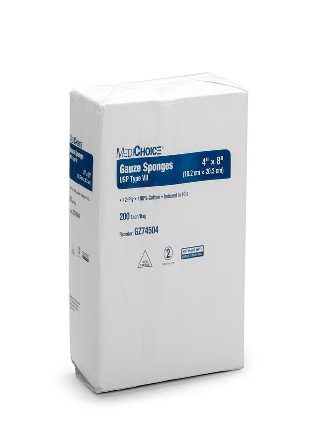 MediChoice Gauze Sponge, 12-Ply, USP Type VII, Non-Sterile, 4x8 Inch, White, 1314GZ74504 (BG of 200) - Image 1