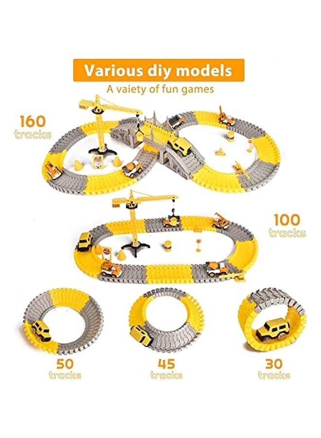 305 Pcs Construction Race Tracks for Kids Toys， 2 Electric Toy Cars,4Construction Cars, DIY Collage Flexible Track Toys Set, Kids Gifts for 3 4 5 6 7 8 Year Old Boys and Girls Toys - Image 3