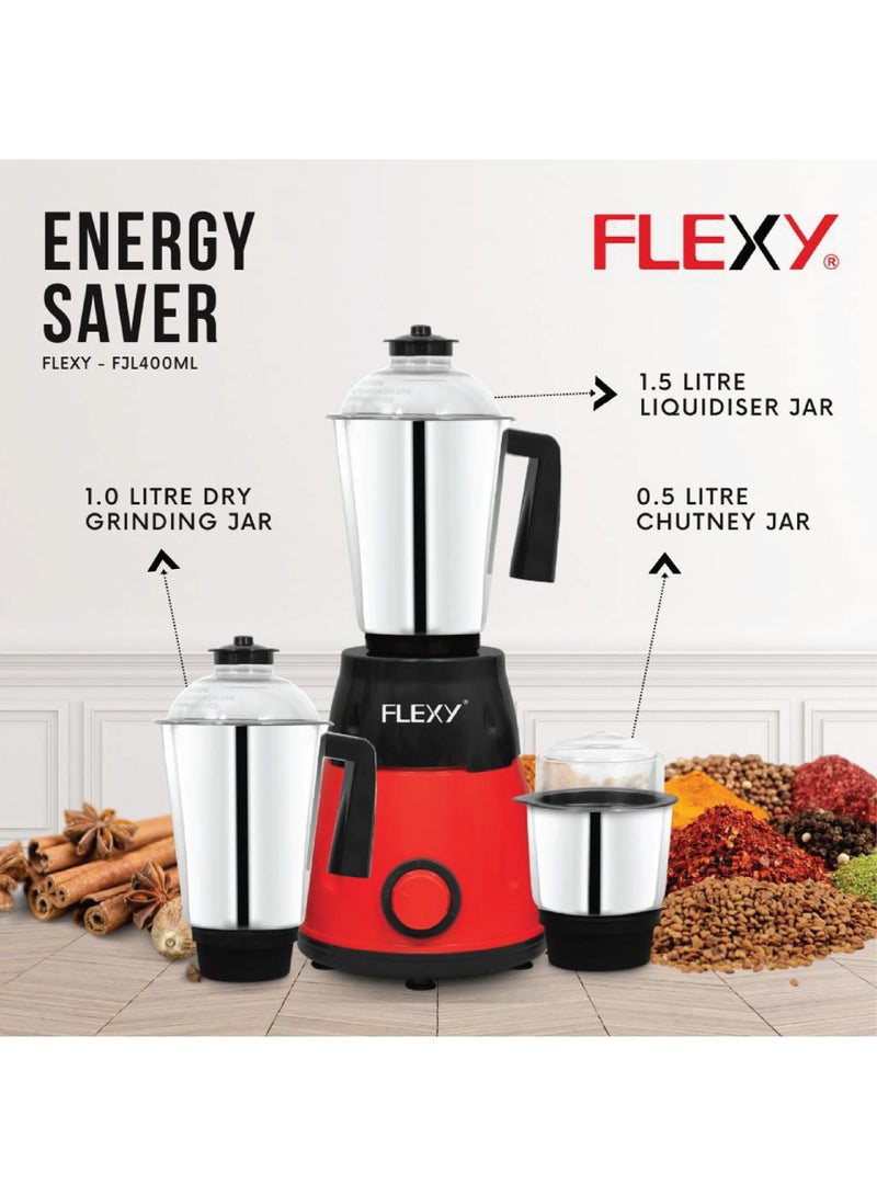 فليكسي خلاط فليكسي 800 وات 3 في 1 مثالي للطحن الجاف الرطب و 3 برطمان من الفولاذ المقاوم للصدأ خلاط هندي - Image 2