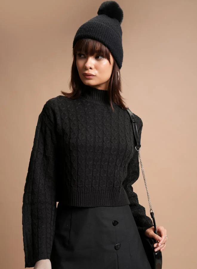 Tokyo Talkies Cable Knit High Neck Sweater by Styli