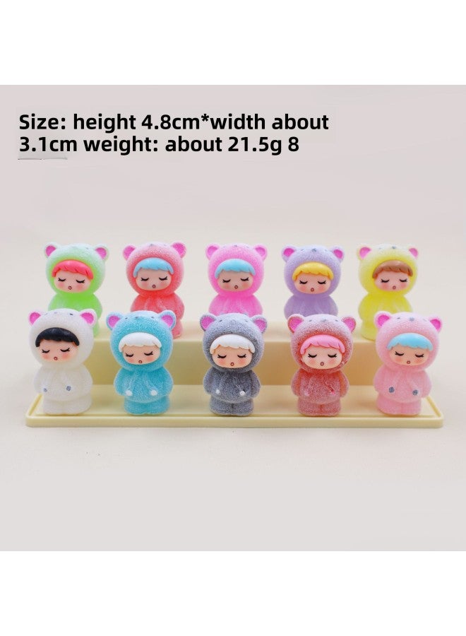 Shake The Sound Of Live Explosions Push Push Music Remove Blind Bag To Touch Resin Ornaments Three-dimensional Plane Miniature Small Animal Adorable Grains-Color:[light-in-the-dark Flocking] Raincoat Bear-Specifications:Blind Bag (single) - Image 1