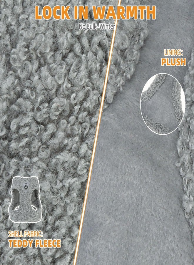 KOOLTAIL Plush Small Dog Harness and Leash Set, Warm Fleece No Pull Puppy Vest for Winter, Lightweight Reflective Step in Pet Harness for Medium Sized Dogs Boy Girl Outdoor Walking Cute Soft, Gray M - Image 4