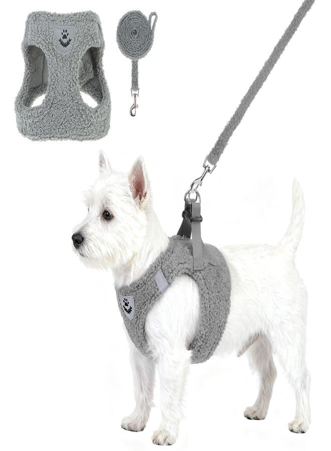 KOOLTAIL Plush Small Dog Harness and Leash Set, Warm Fleece No Pull Puppy Vest for Winter, Lightweight Reflective Step in Pet Harness for Medium Sized Dogs Boy Girl Outdoor Walking Cute Soft, Gray M - Image 1