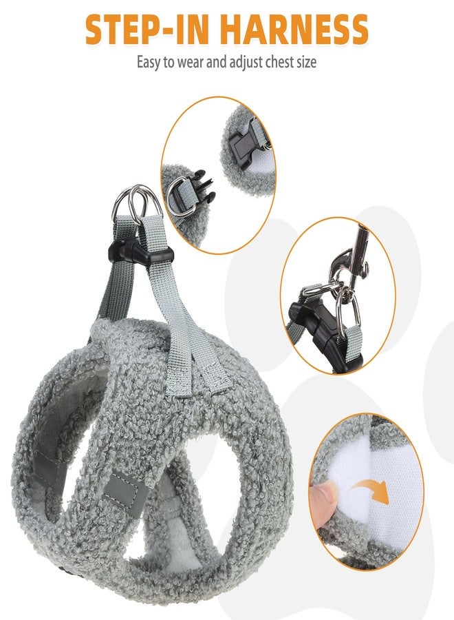 KOOLTAIL Plush Small Dog Harness and Leash Set, Warm Fleece No Pull Puppy Vest for Winter, Lightweight Reflective Step in Pet Harness for Medium Sized Dogs Boy Girl Outdoor Walking Cute Soft, Gray M - Image 3