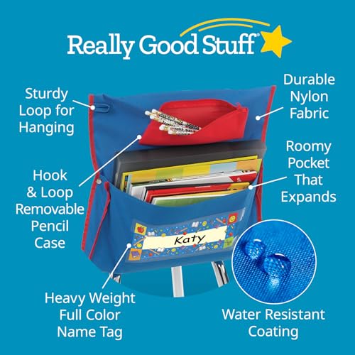 Really Good Stuff Deluxe Chair Pockets with Pencil Case, 6 Pack, Blue, Chairback Buddy, Classroom Chair and Seat Storage Organizer, for Students and Classroom Organization - Image 4