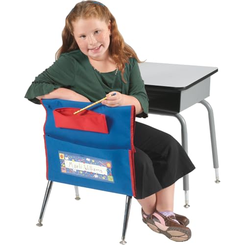 Really Good Stuff Deluxe Chair Pockets with Pencil Case, 6 Pack, Blue, Chairback Buddy, Classroom Chair and Seat Storage Organizer, for Students and Classroom Organization - Image 2