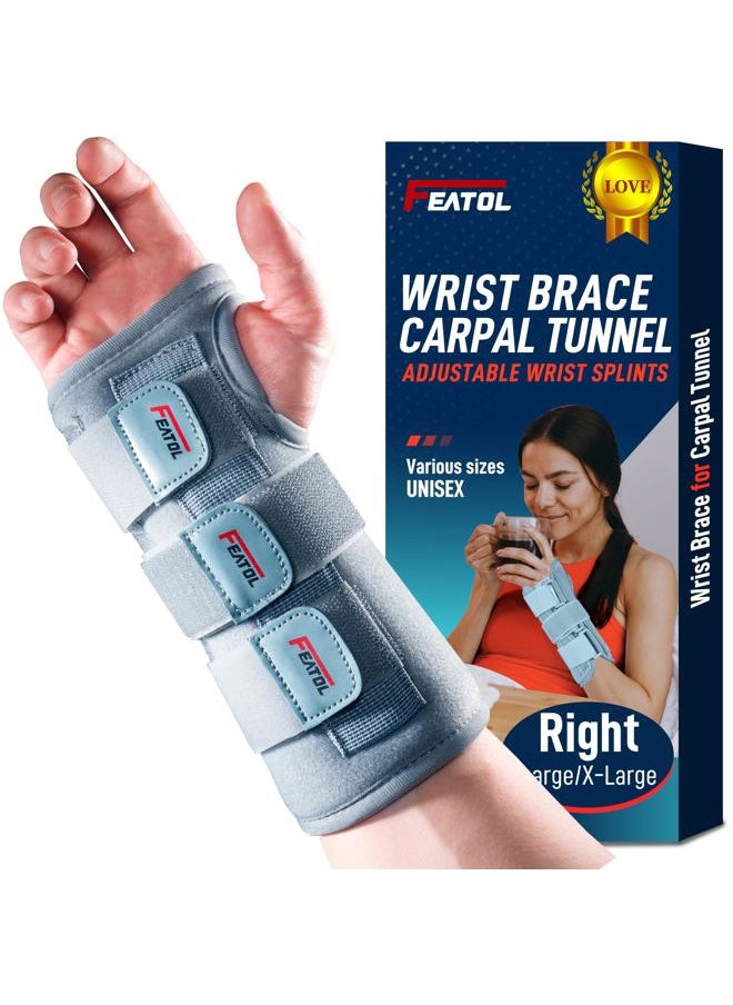 FEATOL Wrist Brace Carpal Tunnel for Women Men, Adjustable Night Sleep Support Brace with Splints Right Hand, Large/X-Large  - Image 1