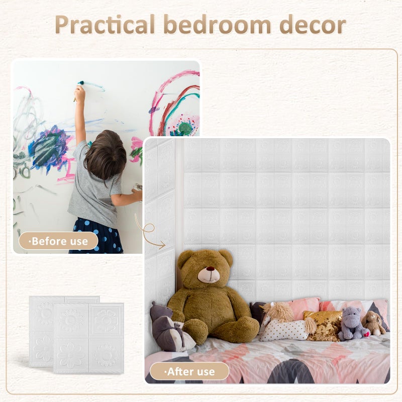 Nuanchu 20 Pcs Foam Drop Ceiling Tiles Peel and Stick White 3D Wall Panels, 26-105.5 Sq. ft Adhesive Glue up Waterproof Wallpaper DIY for Office Home (13.8 x 13.8 Inch,Fresh) - Image 5