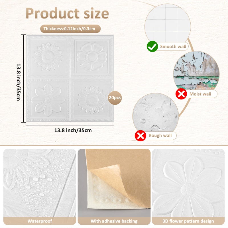 Nuanchu 20 Pcs Foam Drop Ceiling Tiles Peel and Stick White 3D Wall Panels, 26-105.5 Sq. ft Adhesive Glue up Waterproof Wallpaper DIY for Office Home (13.8 x 13.8 Inch,Fresh) - Image 2