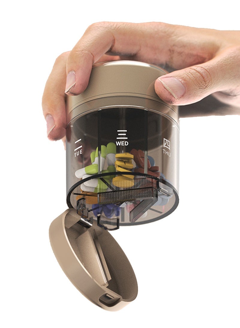 لبونير زجاجة كبيرة لتنظيم المكملات الغذائية الأسبوعية، تتسع لكمية كبيرة من الفيتامينات لمدة أسبوع واحد، مزودة بفتحات واسعة ومصممة لمنع الاختلاط، سهلة الاستخدام، مزودة بقاطع أدوية، لون رمادي - Image 1