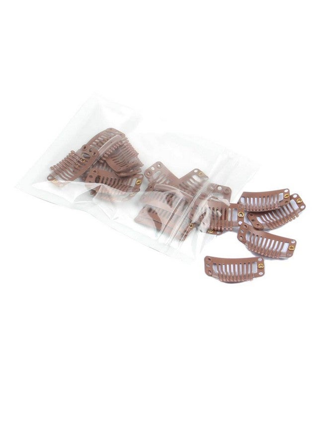 في هونج 20 قطعة من مشابك الشعر المستعار المصنوعة من الفولاذ المقاوم للصدأ ذات 9 أسنان، مشابك وصلات الشعر، مشابك إكسسوارات الشعر المستعار، مشابك اصنعها بنفسك لوصلات الشعر المستعار (بني فاتح) - Image 2