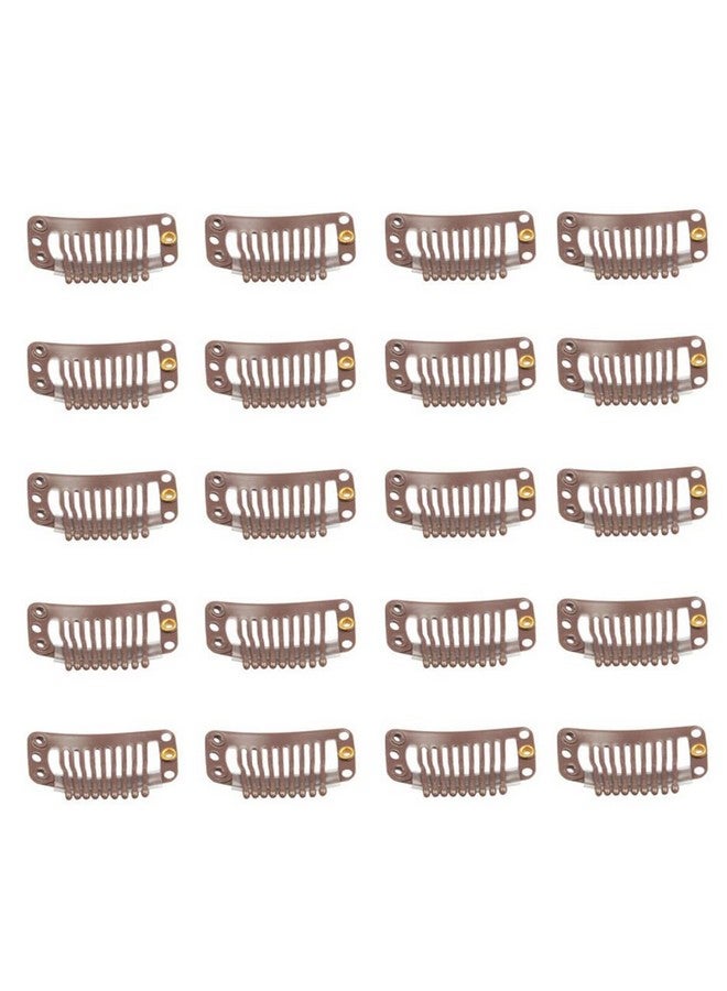 في هونج 20 قطعة من مشابك الشعر المستعار المصنوعة من الفولاذ المقاوم للصدأ ذات 9 أسنان، مشابك وصلات الشعر، مشابك إكسسوارات الشعر المستعار، مشابك اصنعها بنفسك لوصلات الشعر المستعار (بني فاتح) - Image 1