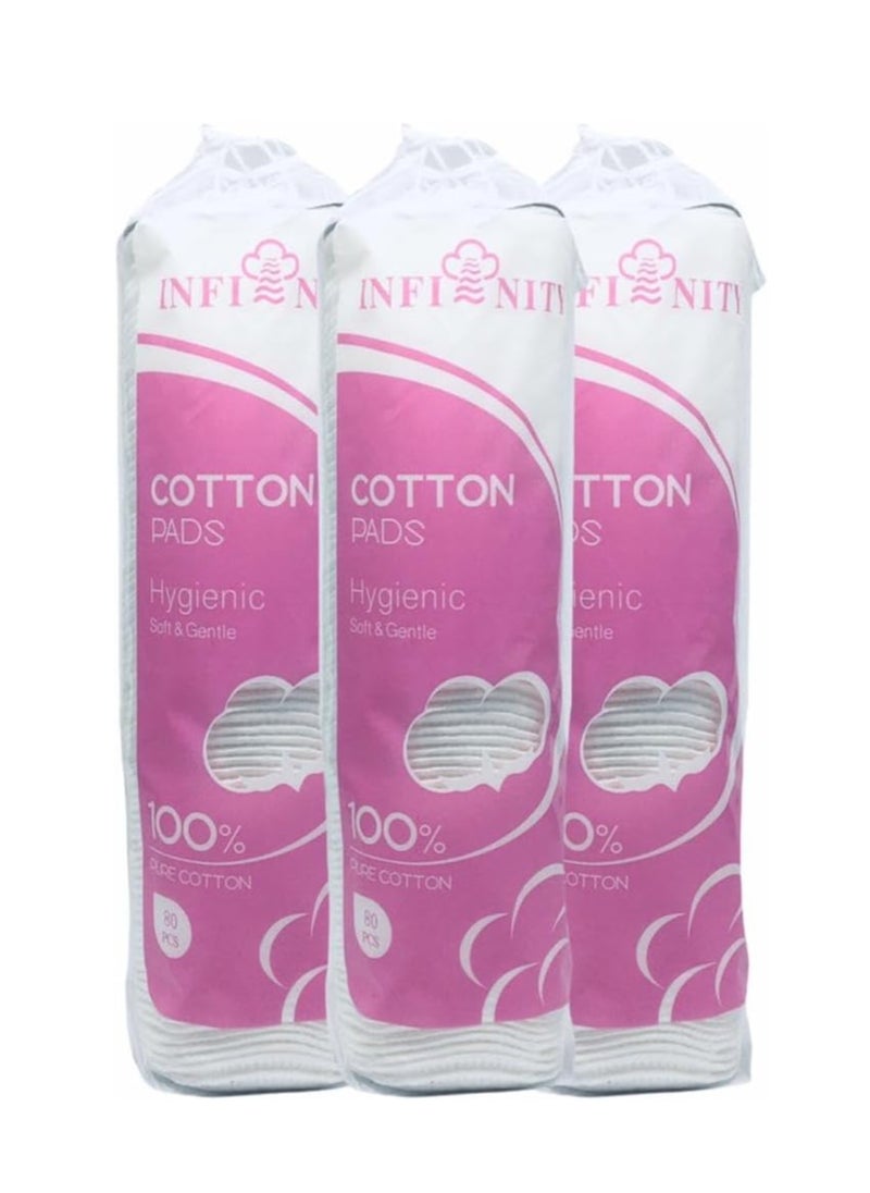 Infinite Pure Cotton Makeup Pads, Nail Polish And Cleansing Face, Pack of 3, Pack of 80 Cotton Round  - Image 1