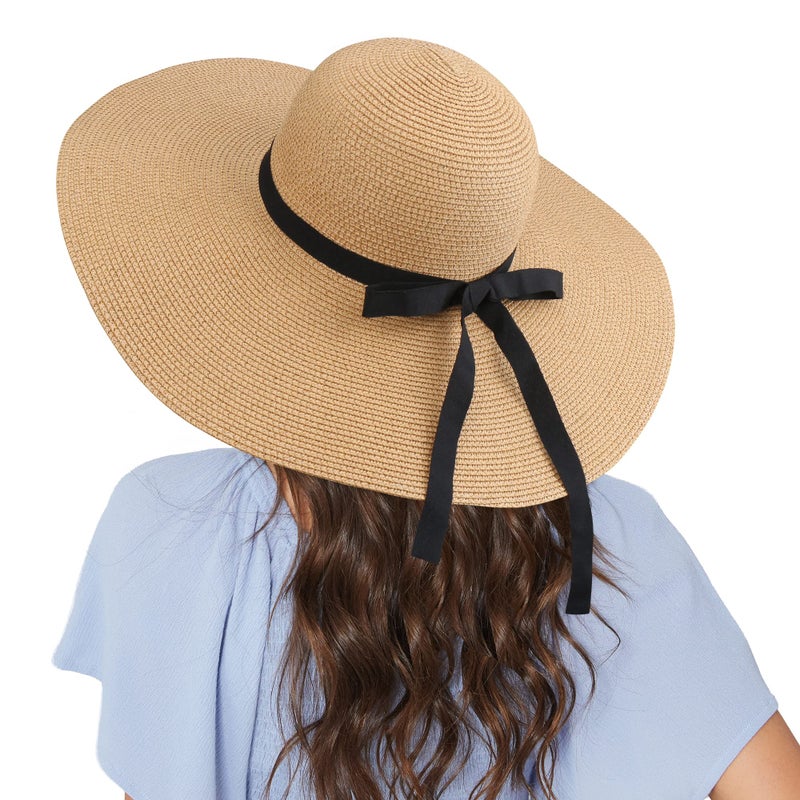 Naivlizer Women Wide Brim Sun Hat UPF50 Straw Summer Hat Floppy Beach Hat Roll-Up,Tie Brown - Image 2