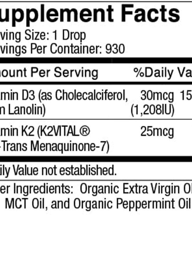 Live Wise Naturals - Vitamin D3 with K2 Liquid Drops, All Natural, Non GMO, 1208IU D3 and 25mcg K2 (MK7) Per Serving, Support Your Bones, Immune System and Energy Levels, with or Without Peppermint Oil… - Image 1