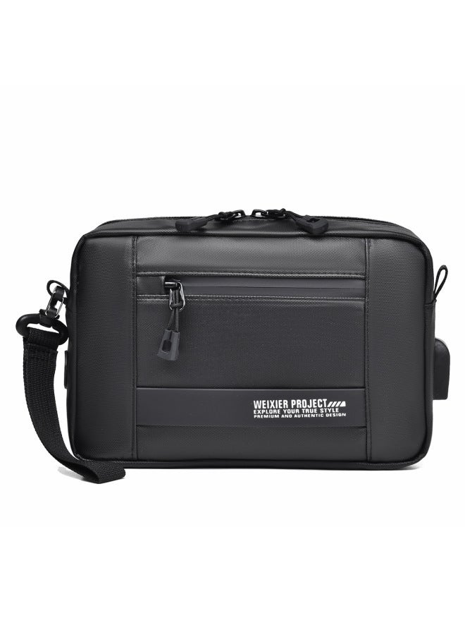 WEIXIER Men's Bag Horizontal OxFord Cloth Waterproof Shoulder Crossbody Bag Large Capacity Fashionable Men's Shoulder Bag-Colour:Black - Image 1
