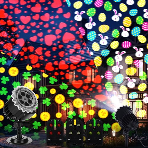 Lingvee Valentine Projector Light with 3 Film Slides Holiday LED Projector Lights for Valentine's Day St. Patrick's Day Easter Outdoor Waterproof Landscape Decorative Lighting Irish Easter Party Decor - Image 1