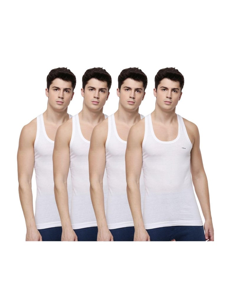 Dollar Lehar Combed Cotton Men's White Vest - Pack of 4 - Image 1
