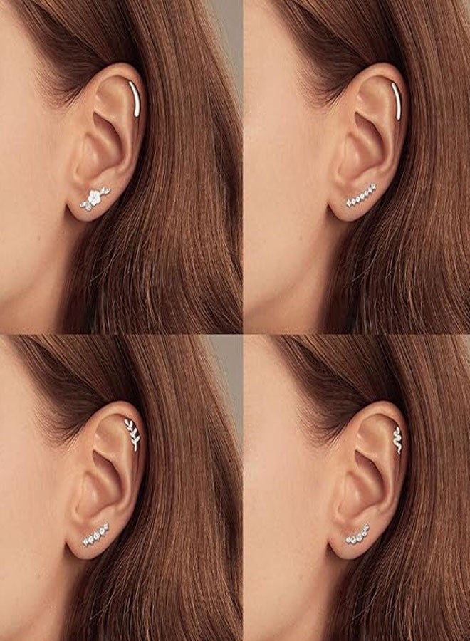 HOOTO 8Pcs 16G Cartilage Earring Stainless Steel Leaf Flower CZ Helix Earrings Ball Back Cartilage Helix Piercing Jewelry for Women Silver - Image 3