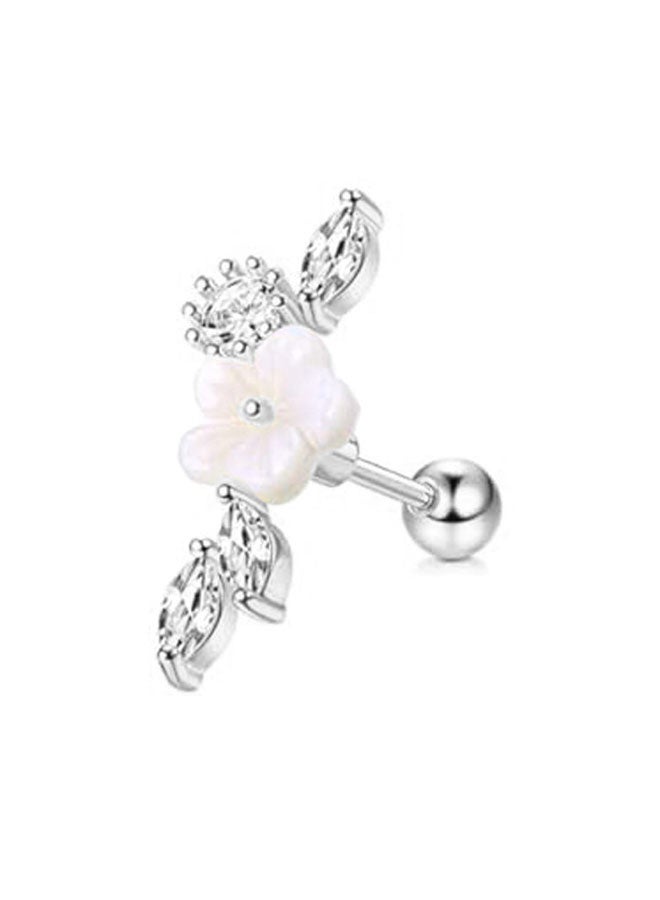 HOOTO 8Pcs 16G Cartilage Earring Stainless Steel Leaf Flower CZ Helix Earrings Ball Back Cartilage Helix Piercing Jewelry for Women Silver - Image 5