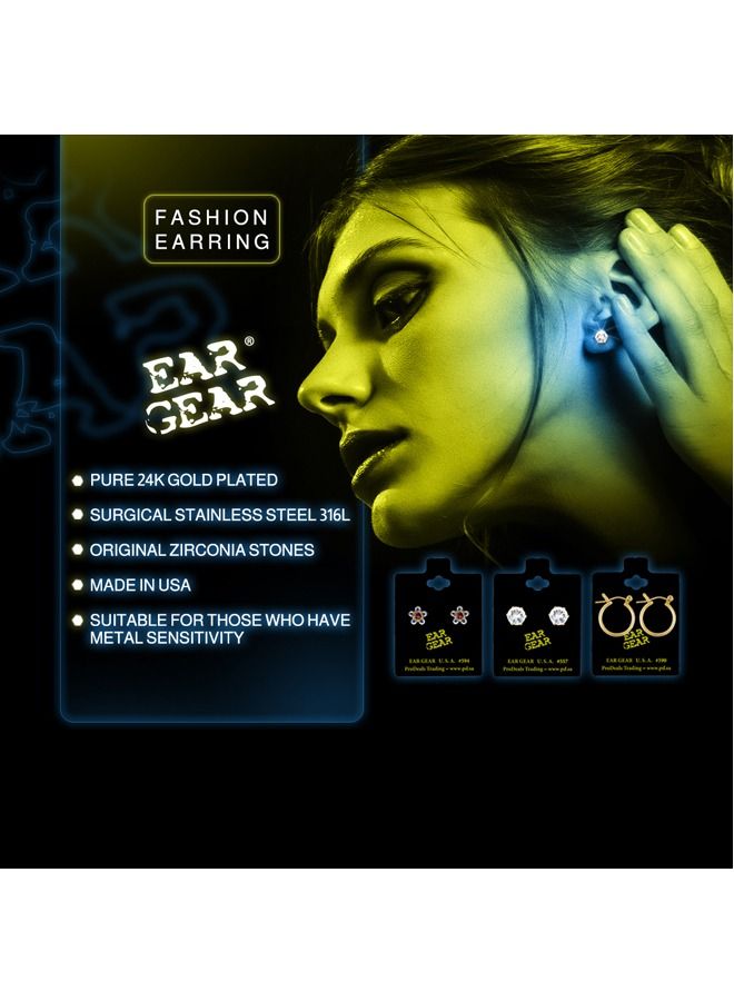 EAR GEAR 24K Gold Plated 4mm Bezel Blue Zircon Earrings USA  - Image 3