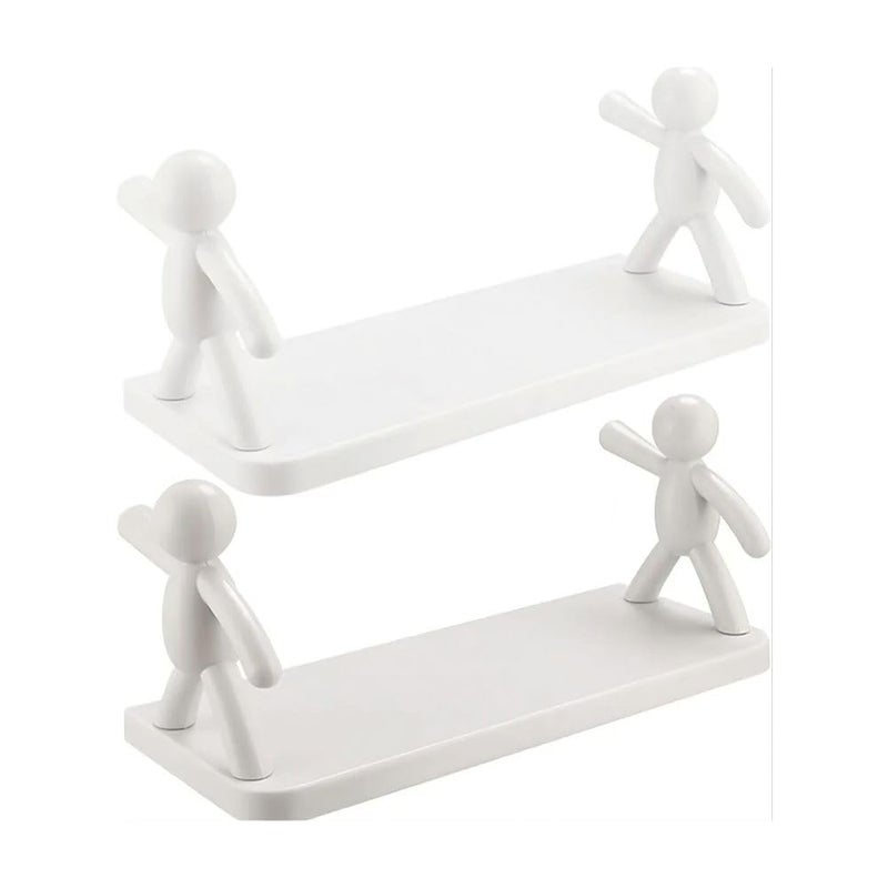ShipFayda Buddy Floating Shelf Household Simple Punch Free Wall Hanging Human Shaped guardrail Hook Rack Bathroom Shelf with Hook Kitchen Storage Rack Pack of 1