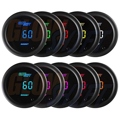 GLOWSHIFT مجموعة مقياس ضغط التعزيز الرقمي GlowShift 10 لون 60 PSI - تشمل مستشعر الضغط الإلكتروني - شاشة LED متعددة الألوان - عدسة مظللة - لشاحنات الديزل - 2-1/16" (52mm) - Image 4