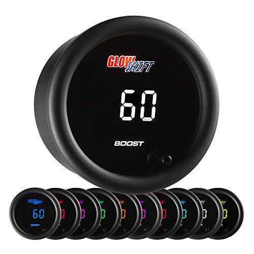 GLOWSHIFT مجموعة مقياس ضغط التعزيز الرقمي GlowShift 10 لون 60 PSI - تشمل مستشعر الضغط الإلكتروني - شاشة LED متعددة الألوان - عدسة مظللة - لشاحنات الديزل - 2-1/16" (52mm) - Image 1